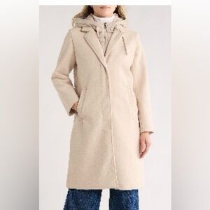 Sam Edelman, hooded anorak, jacket Womens Cream Long  Coat
